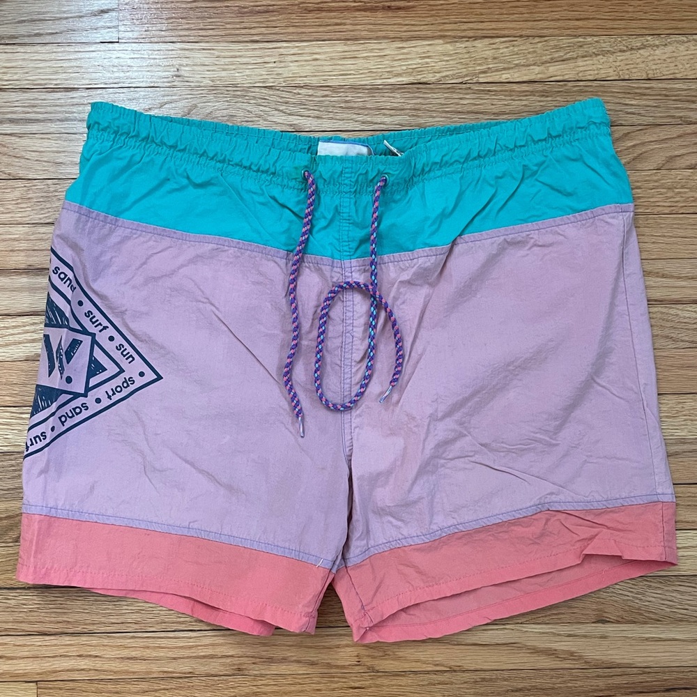 Vintage 1990’s Dock Wear Color Block Swim Trunks